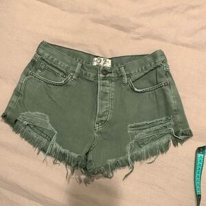 Free People green denim cut off shorts, 27